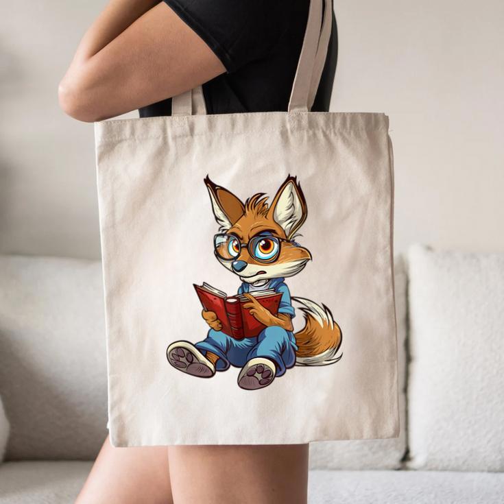Cute Coyote With Book I Kids Coyote Canvas Tote Bag
