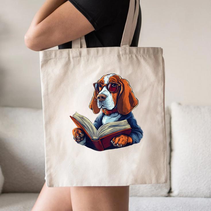Cute Dog Basset Hound Reading Book Canvas Tote Bag Cute Dog Basset Hound Reading Book Canvas Tote Bag