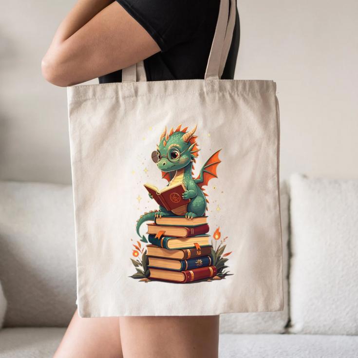 Cute Dragon Reading Book Bookworm Dragons And Books Canvas Tote Bag