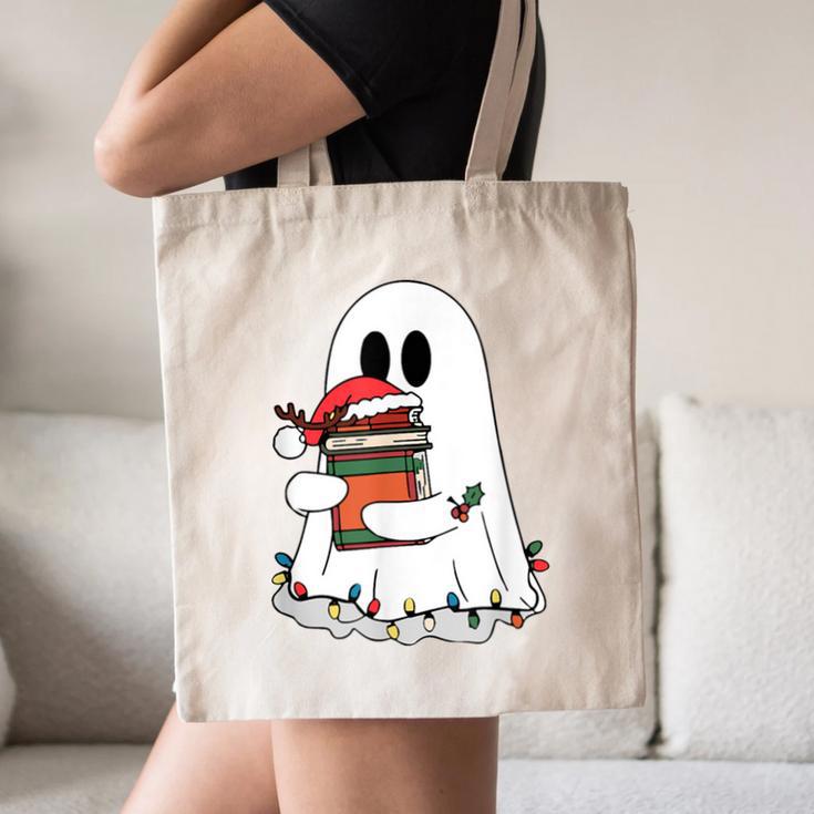 Cute Ghost Holding Books Bookish Christmas Canvas Tote Bag Cute Ghost Holding Books Bookish Christmas Canvas Tote Bag