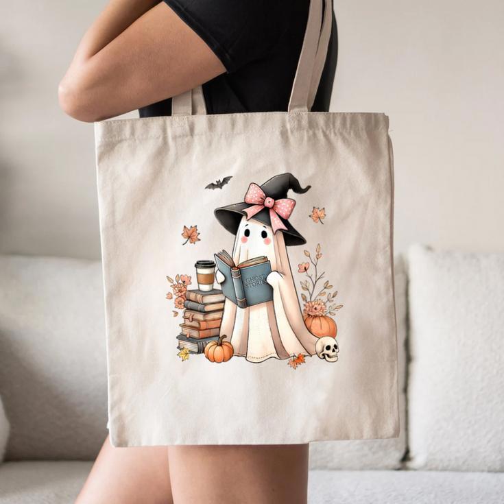 Cute Ghost Reading Book Librarian Book Lover Canvas Tote Bag