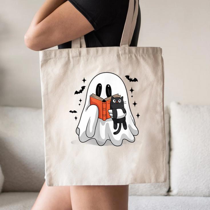Cute Halloween Ghost Reading Book Canvas Tote Bag