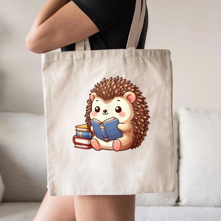 Cute Hedgehog Book Lover Readers Animal Reading Canvas Tote Bag