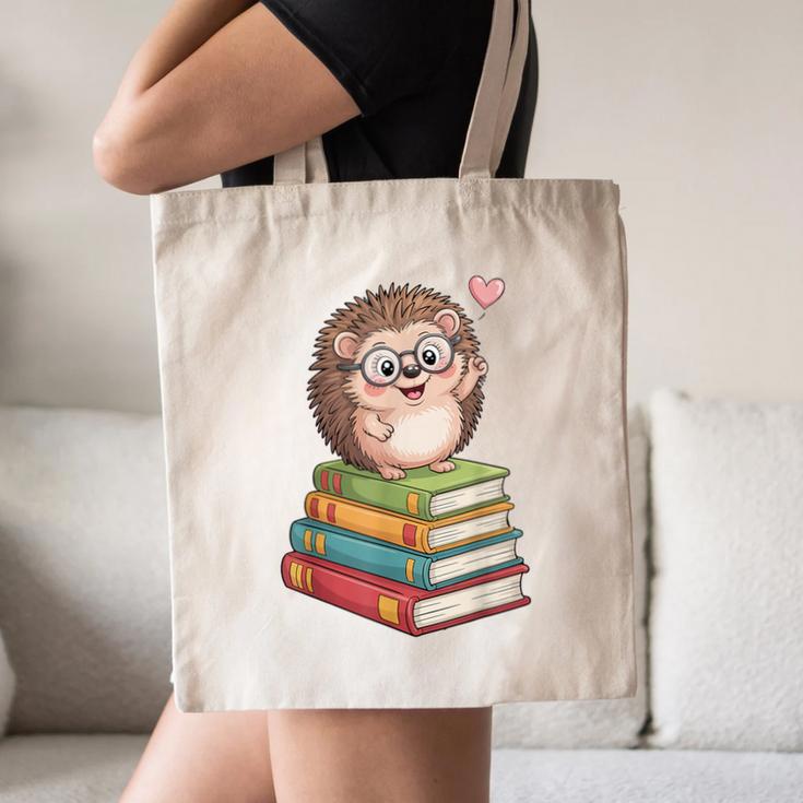 Cute Hedgehog Reading Books Animal Lover Reader Bookworm Canvas Tote Bag