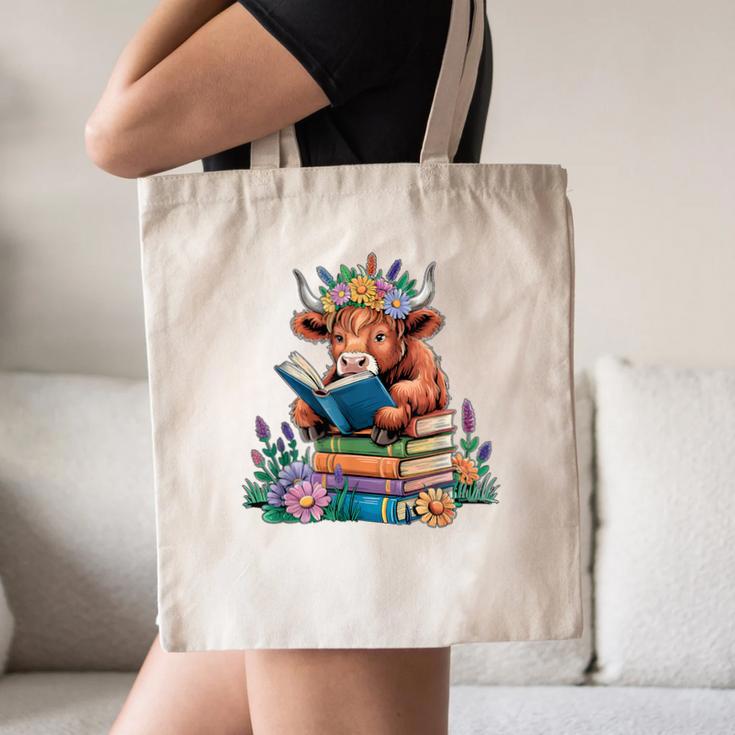 Cute Highland Cow Reading Book Baby Cow Bookworm Canvas Tote Bag Cute Highland Cow Reading Book Baby Cow Bookworm Canvas Tote Bag