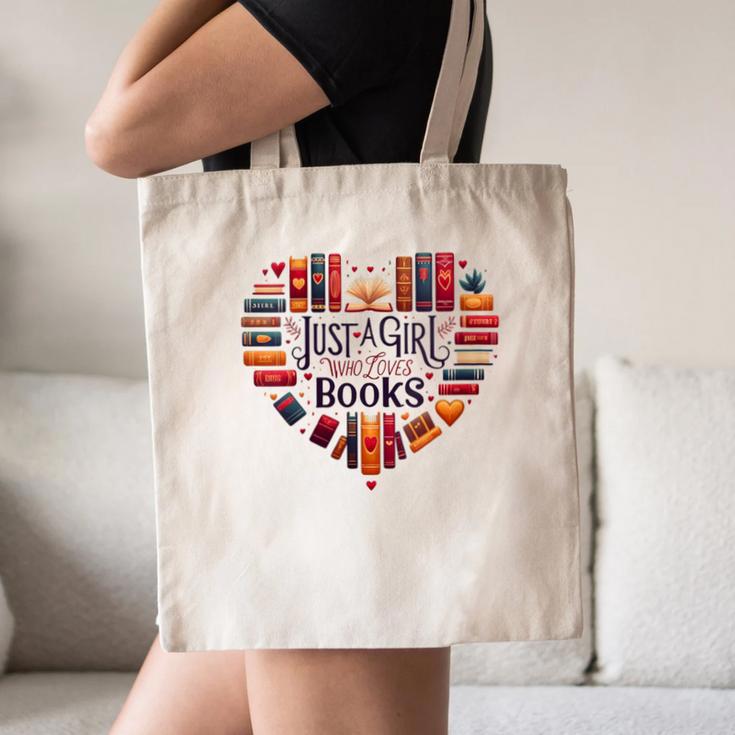 Cute Just A Girl Who Loves Books Heart Shape Reader Canvas Tote Bag Cute Just A Girl Who Loves Books Heart Shape Reader Canvas Tote Bag