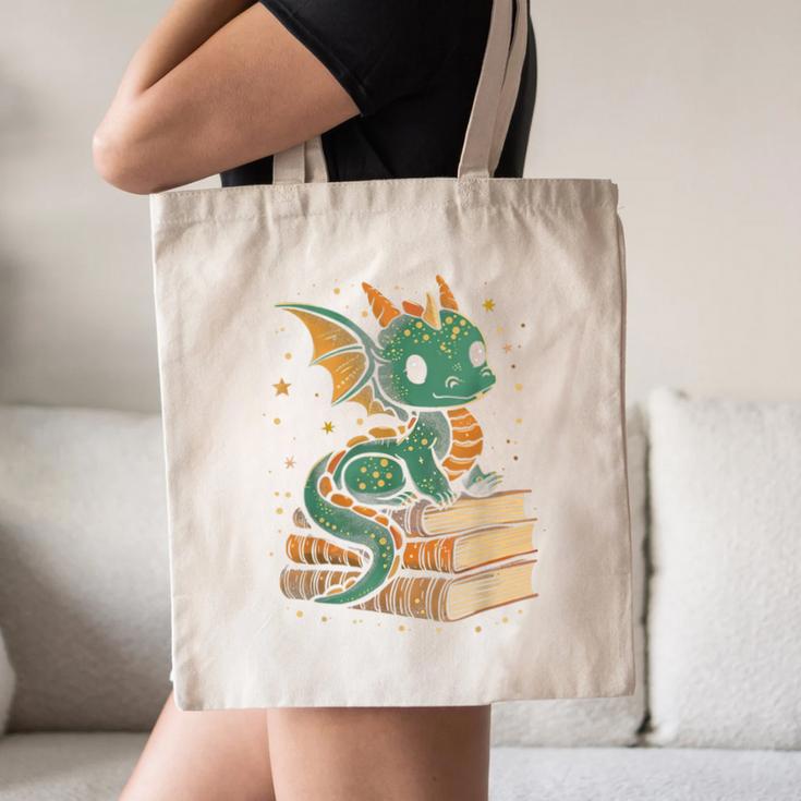 Cute Kawaii Dragon Fantasy Book Lover Book Nerd Canvas Tote Bag