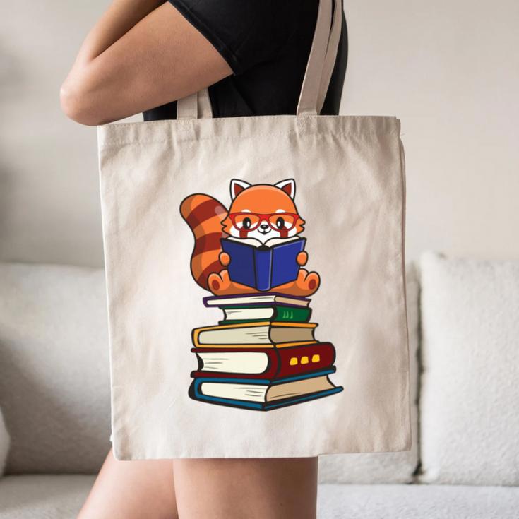 Cute Kawaii Kids Reading Books Glasses Red Panda Lover Canvas Tote Bag