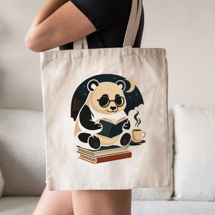Cute Panda Reading Book Under Moon Bookworm Coffee Lover Canvas Tote Bag