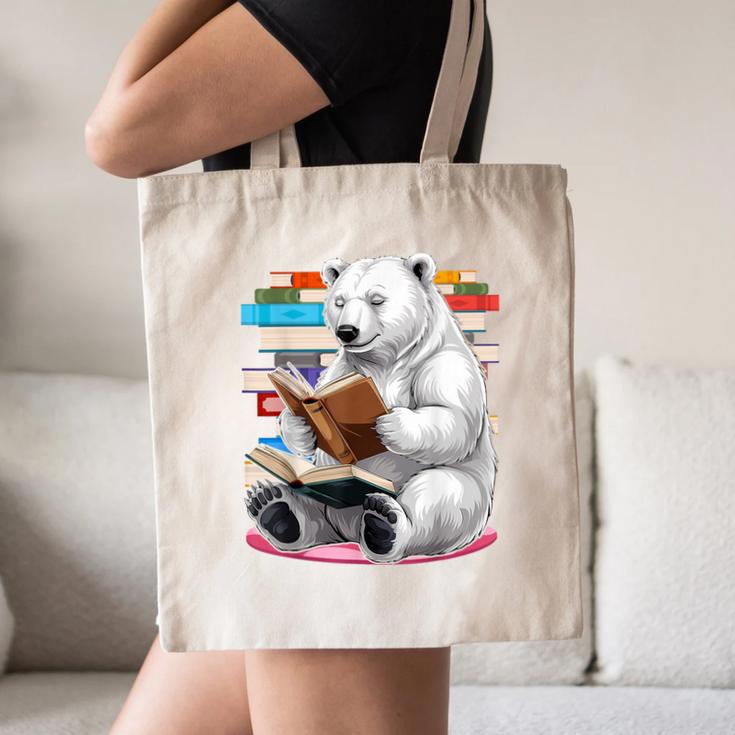 Cute Polar Bear Is Reading a Book Reading Polar Bear Canvas Tote Bag