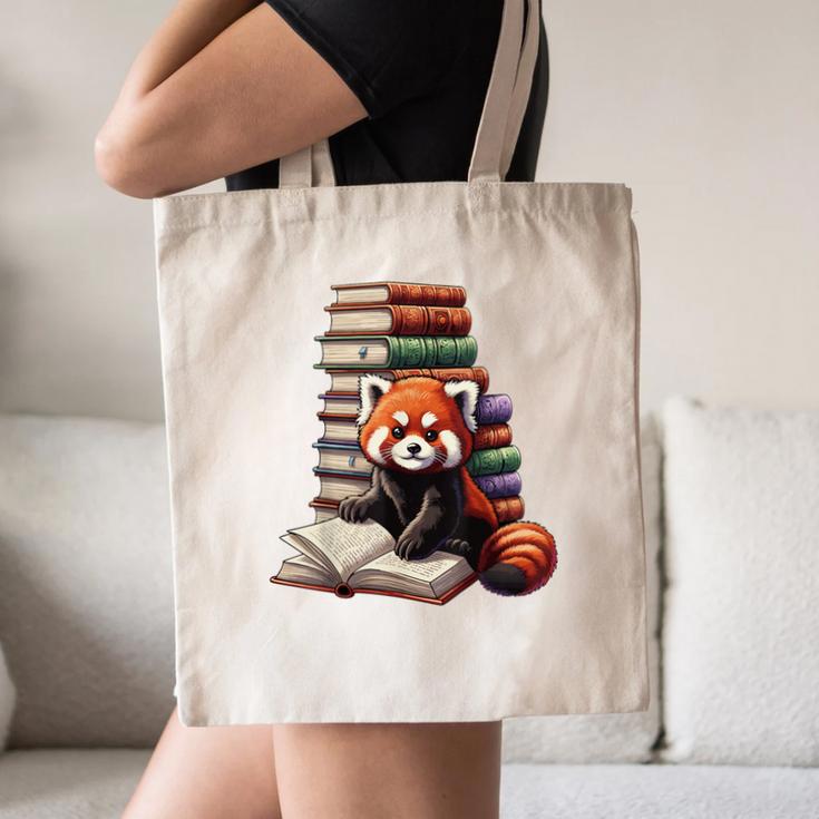 Cute Red Panda Reading Book Animal Bookworm Canvas Tote Bag