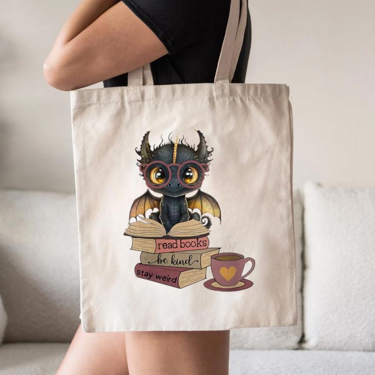 Dragon Read Books Be Kind Stay Weird Book Lover Canvas Tote Bag