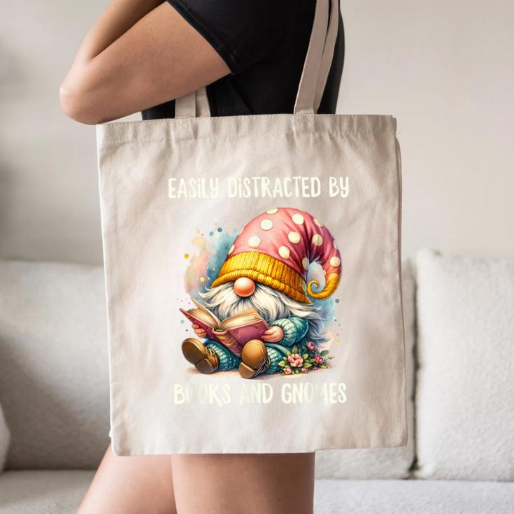 Easily Distracted By Books And Gnomes Book Reading Gnome Canvas Tote Bag