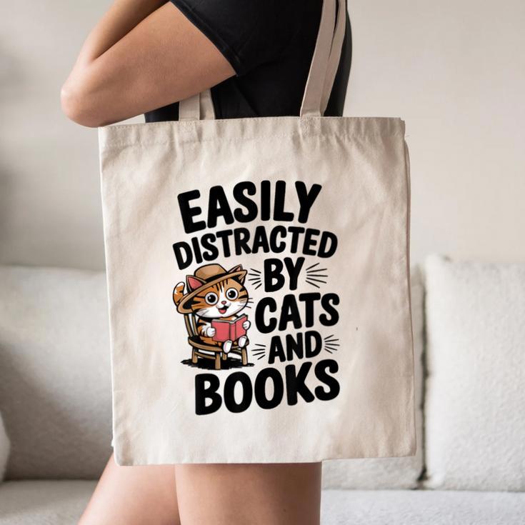 Easily Distracted By Cats And Books Lovers Reading Canvas Tote Bag Easily Distracted By Cats And Books Lovers Reading Canvas Tote Bag