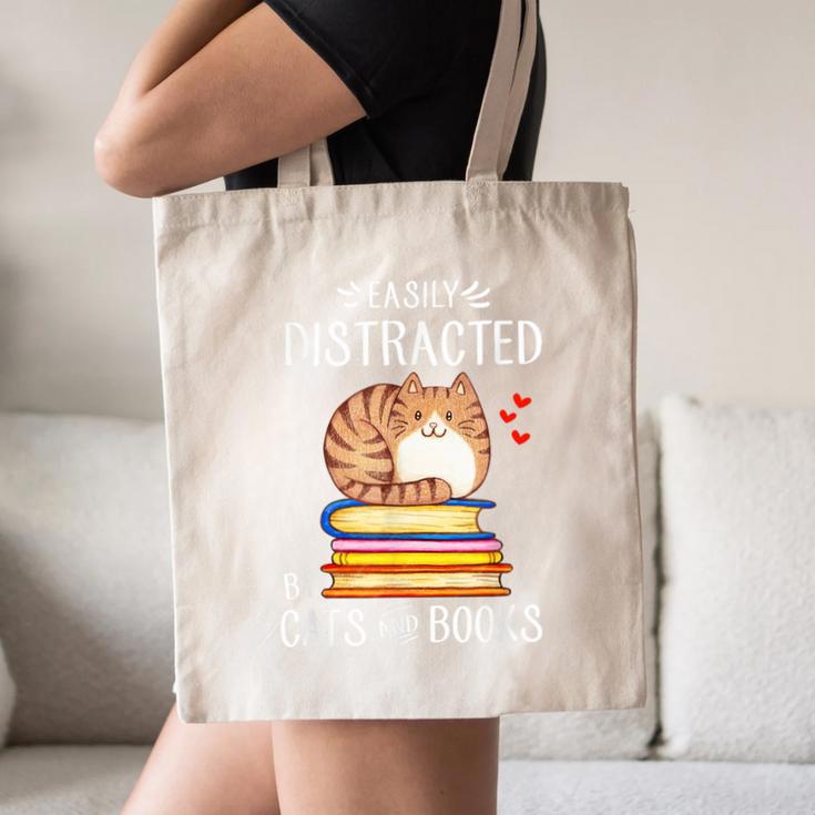 Easily Distracted By Cats And Books Reading Lover Bookish Canvas Tote Bag Easily Distracted By Cats And Books Reading Lover Bookish Canvas Tote Bag