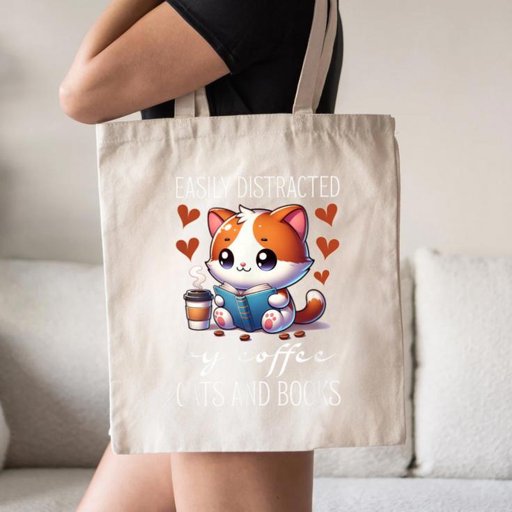 Easily Distracted By Coffee Cats And Books Canvas Tote Bag