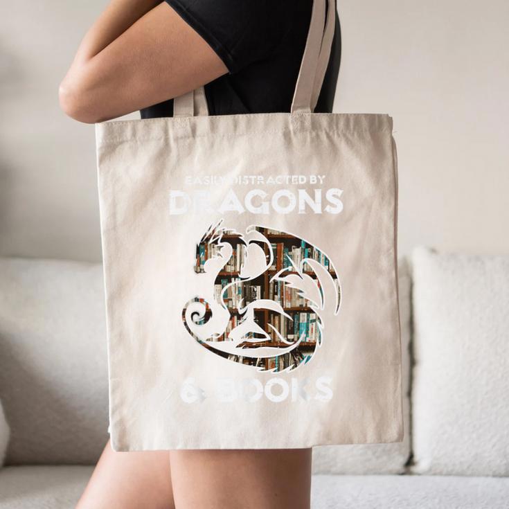 Easily Distracted By Dragons Books Bookworm Women Men Kids Canvas Tote Bag Easily Distracted By Dragons Books Bookworm Women Men Kids Canvas Tote Bag
