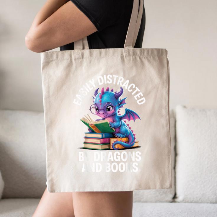Easily Distracted By Dragons And Books Canvas Tote Bag