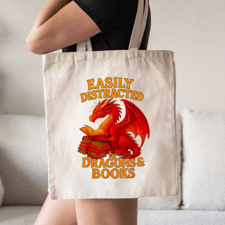 Easily Distracted By Dragons And Books Reading Canvas Tote Bag