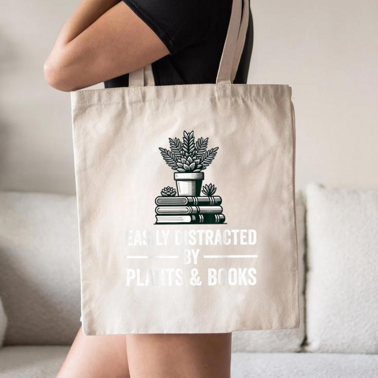 Easily Distracted By Plants & Books Plant Book Lover Canvas Tote Bag Easily Distracted By Plants & Books Plant Book Lover Canvas Tote Bag