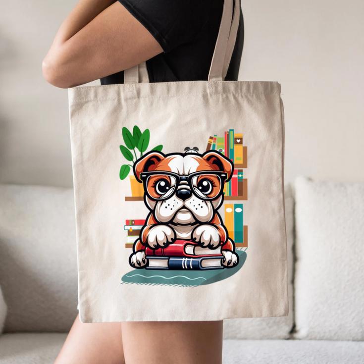 English Bulldog Reading a Book Dog Canvas Tote Bag