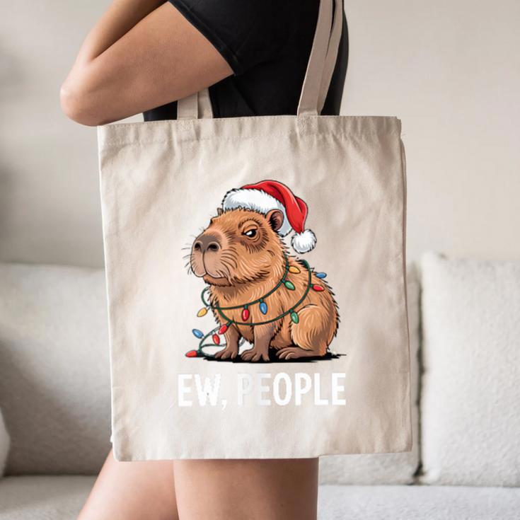 Ew People Capybara Christmas Lights Introvert Humor Canvas Tote Bag