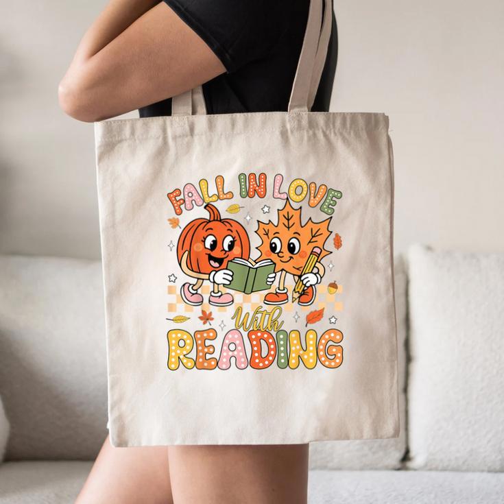 Fall In Love With Reading Autumn Pumpkin Teacher Book Lover Canvas Tote Bag
