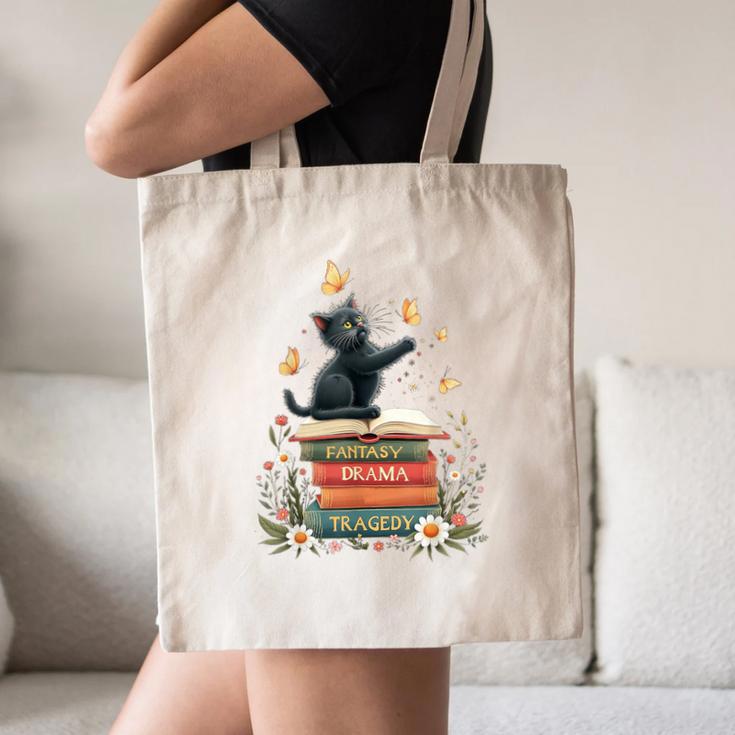 Fantasy Drama Tragedy Reading Lover Book Cat Humor Canvas Tote Bag