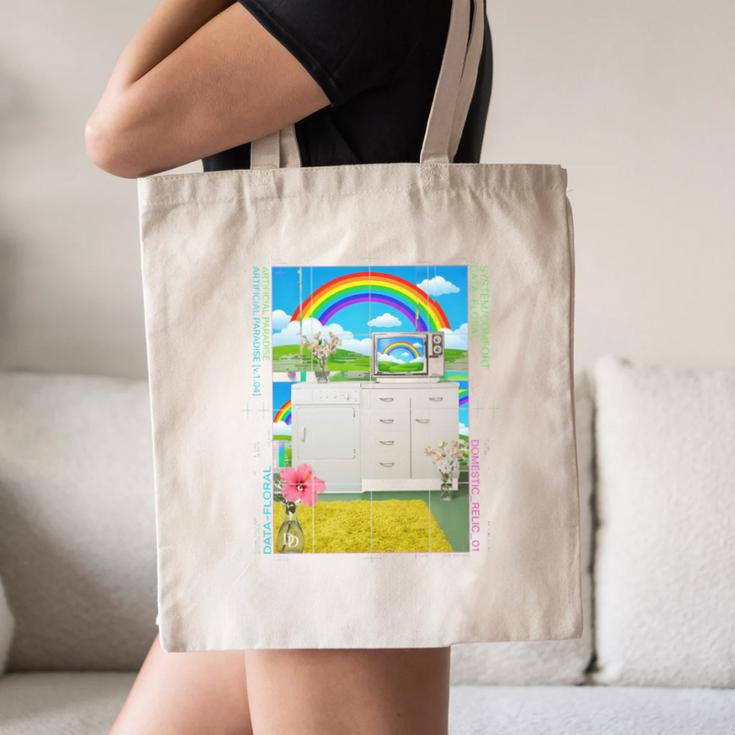 Frutiger Aero Aesthetic Rainbow Glitch Art Canvas Tote Bag