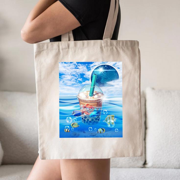 Frutiger Aero Aesthetic Tech Bubble Tea Boba Milktea Fishes Canvas Tote Bag Frutiger Aero Aesthetic Tech Bubble Tea Boba Milktea Fishes Canvas Tote Bag