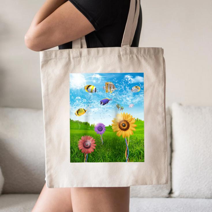 Frutiger Aero Aesthetic Tech Scenery Fishes Sunflower Raglan Baseball Tee Canvas Tote Bag Frutiger Aero Aesthetic Tech Scenery Fishes Sunflower Raglan Baseball Tee Canvas Tote Bag