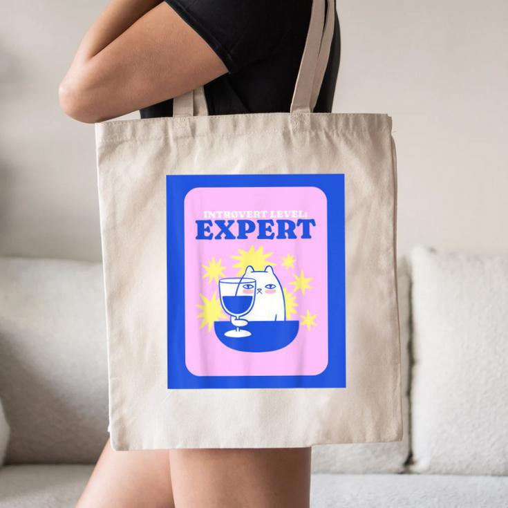Fun Cute Introvert Cat Character With Wine Canvas Tote Bag