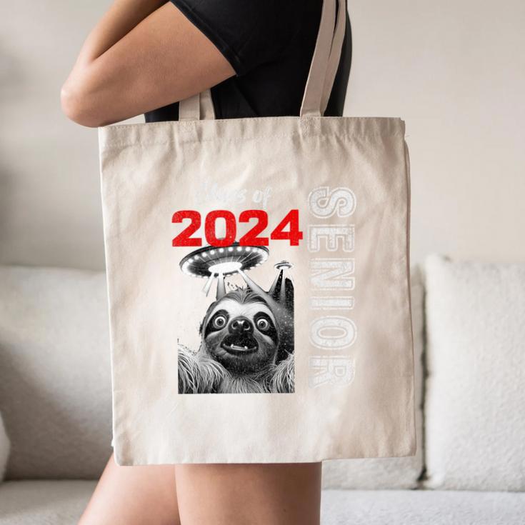 Fun Trendy UFO Sloth Graduation Class Of 2024 Senior Canvas Tote Bag