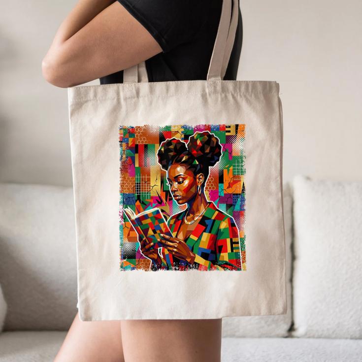 Geometric History Educated Women Reading Book Melanin Canvas Tote Bag