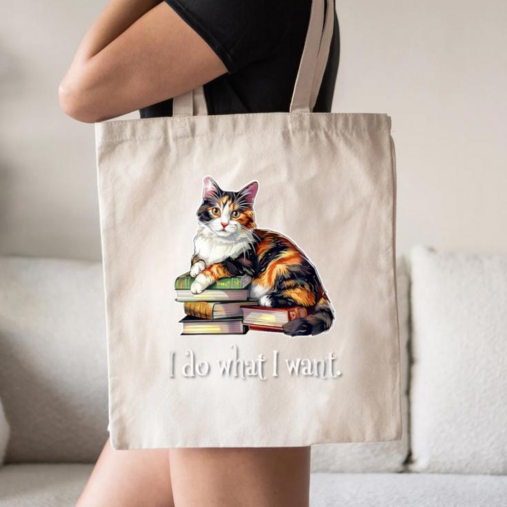 Girls Books I Do What I Want Calico Cat Lover Canvas Tote Bag