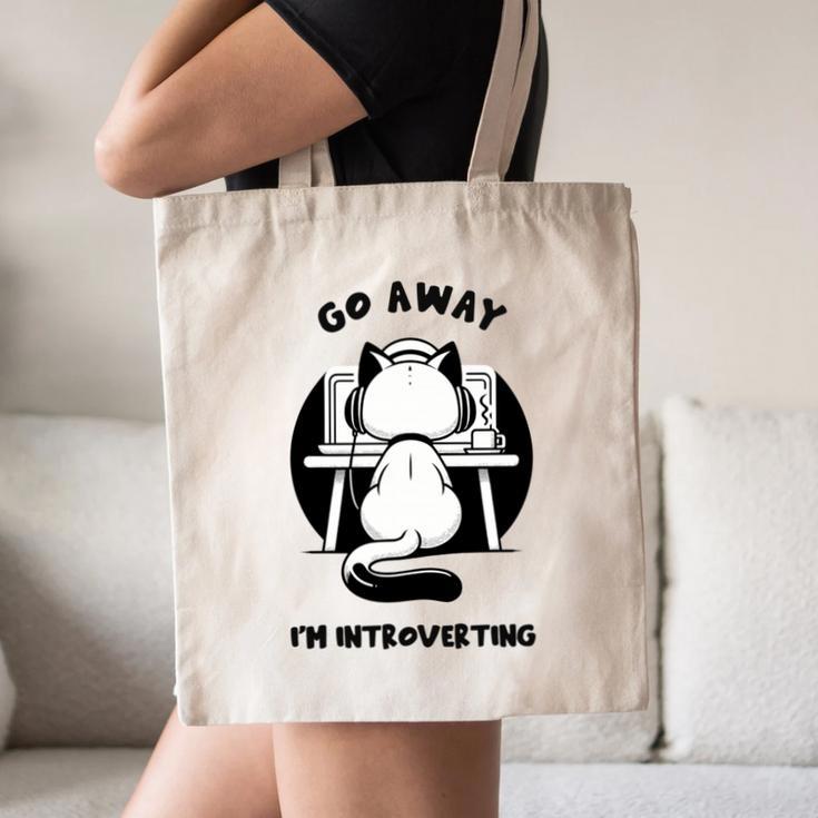 Go Away I'm Introverting Cat With Coffee Canvas Tote Bag Go Away I'm Introverting Cat With Coffee Canvas Tote Bag
