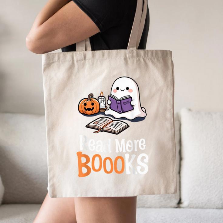 Halloween Teacher Women Cute Reading Ghost Read More Books Canvas Tote Bag