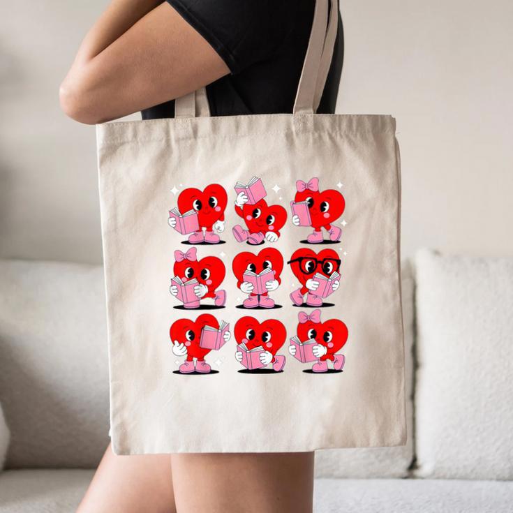 Heart Reading Books Valentine Teacher Boys Girls Book Lover Canvas Tote Bag