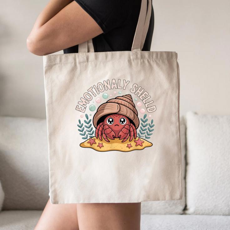 Hermit Crab Saying Emotionally Shelled Introvert Humor Canvas Tote Bag