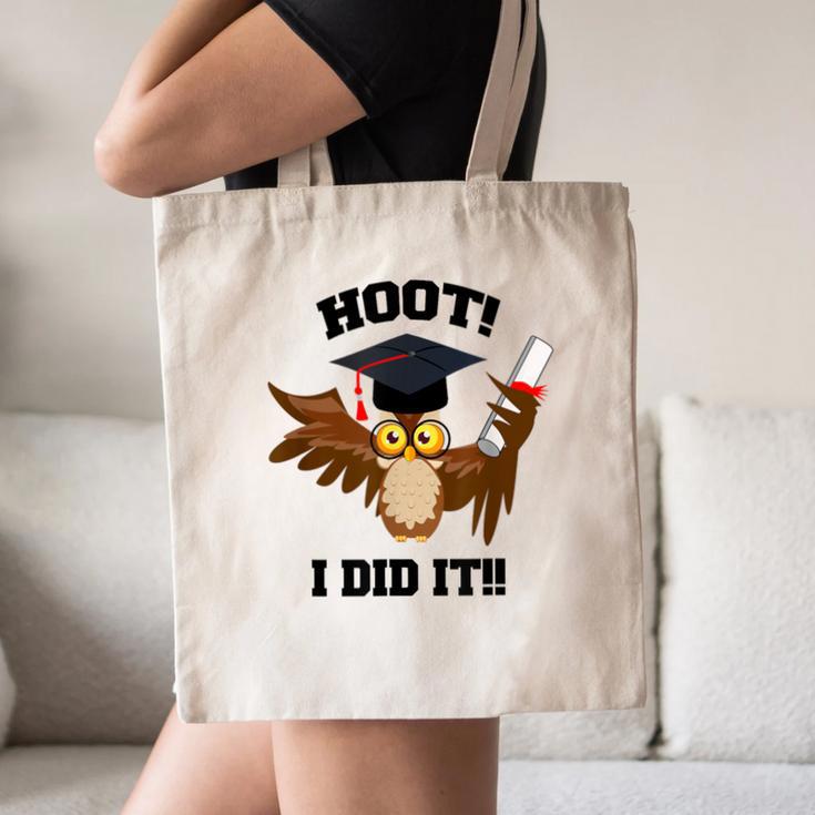 Hoot I Did It Grad Owl Holding Graduation Diploma Congrats Canvas Tote Bag
