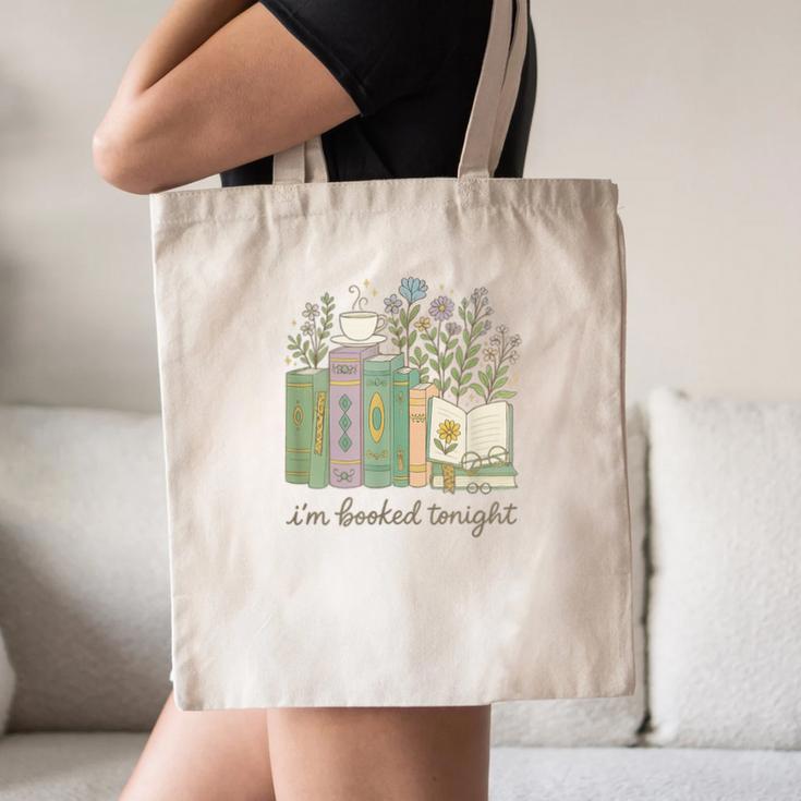 I'm Booked Tonight Cozy Floral Book Lover Graphic Canvas Tote Bag I'm Booked Tonight Cozy Floral Book Lover Graphic Canvas Tote Bag