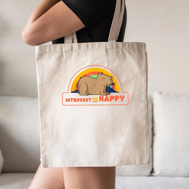 Introvert Me Happy Retro Sunset Capybara Tee Canvas Tote Bag