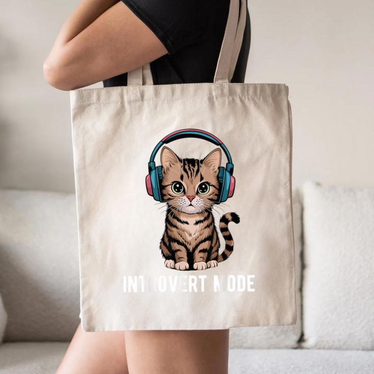 Introvert Mode Cat With Headphones Kitten Lover Canvas Tote Bag
