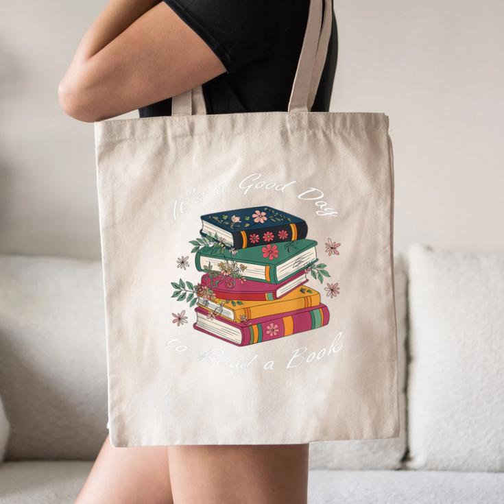 It's a Good Day To Read a Book Floral Stack Tee Canvas Tote Bag