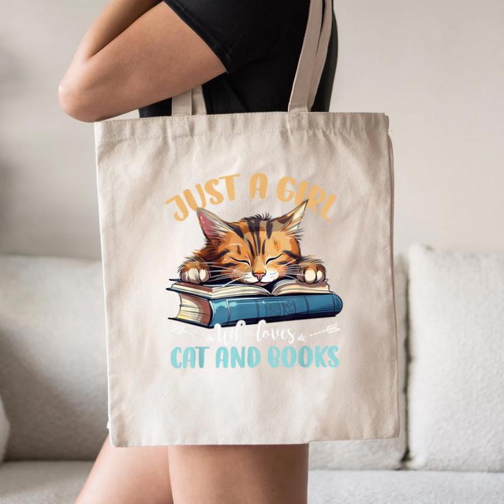 Just a Girl Who Loves Cats And Books Kitties Pet Art Lover Canvas Tote Bag