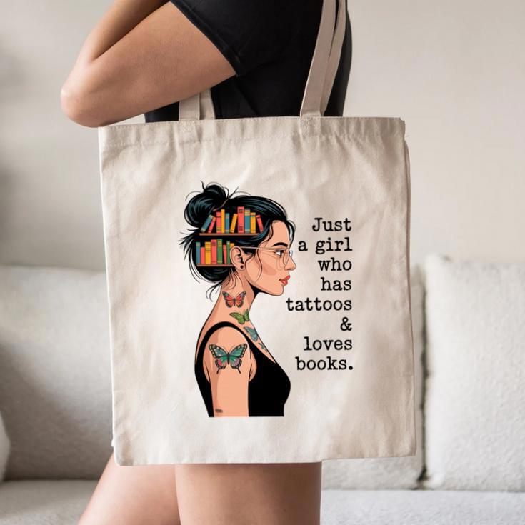 Just a Girl Who Has Tattoos And Love Books Tattooed Inked Canvas Tote Bag Just a Girl Who Has Tattoos And Love Books Tattooed Inked Canvas Tote Bag