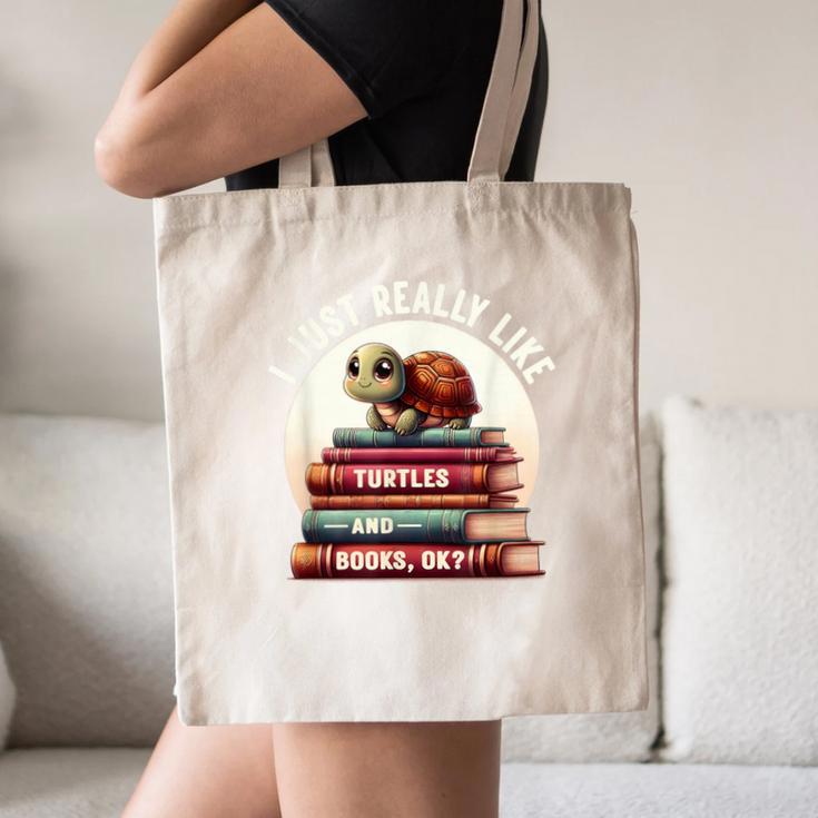 I Just Really Like Turtles And Books OK Turtle Reading Canvas Tote Bag