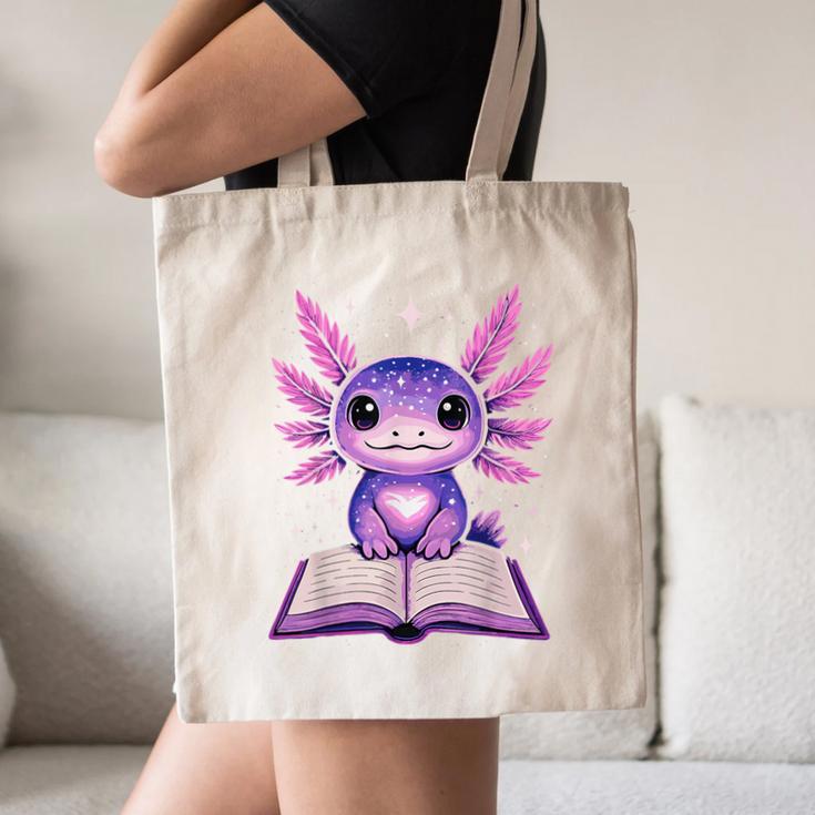Kawaii Axolotl Cute Axolotls Reading Book Canvas Tote Bag