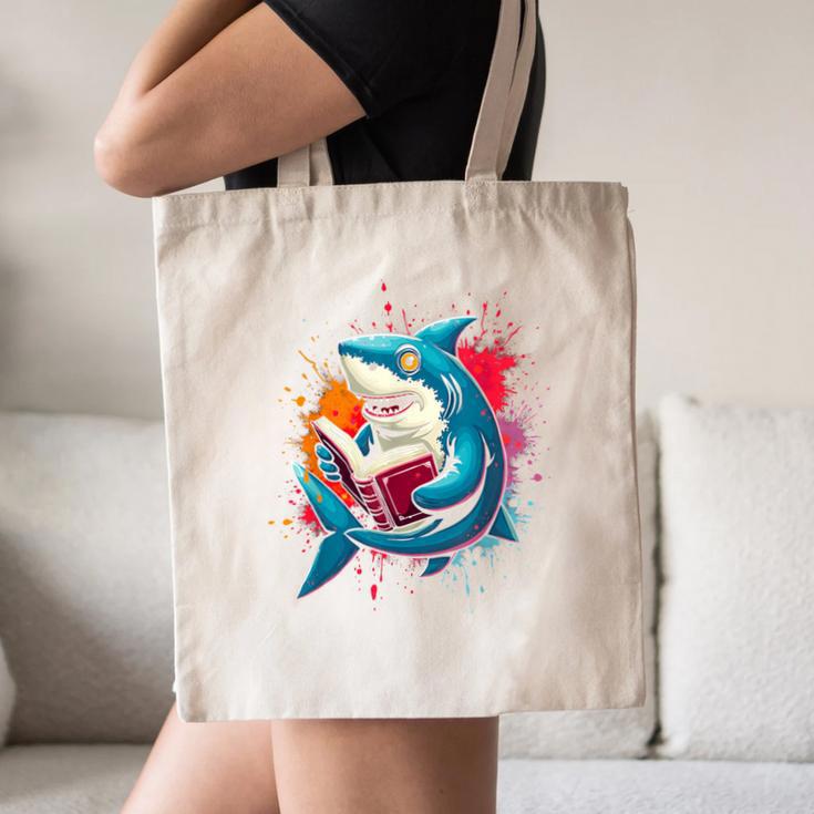 Kawaii Shark Reads Book Reading Library Book Bookworm Canvas Tote Bag