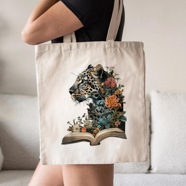 Leopard Book Flower Canvas Tote Bag